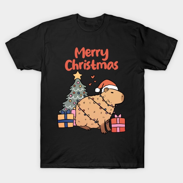 Merry Christmas a cute capybara ready for Christmas T-Shirt by Yarafantasyart